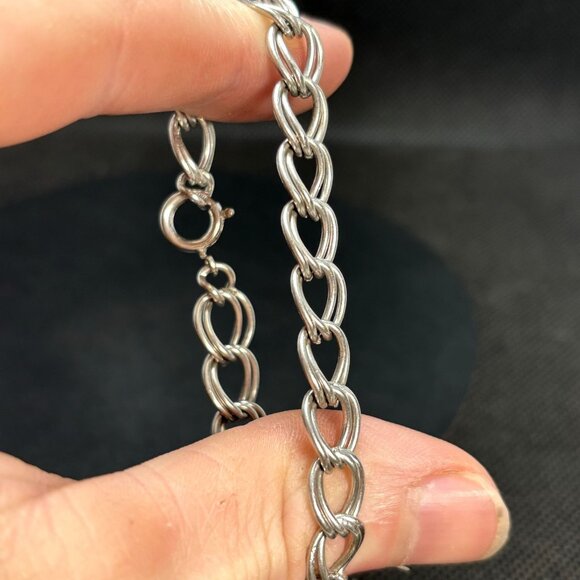 VTG Sterling Silver 925 Large Double Link Charm Bracelet Size 7.25'' Length - Picture 5 of 9